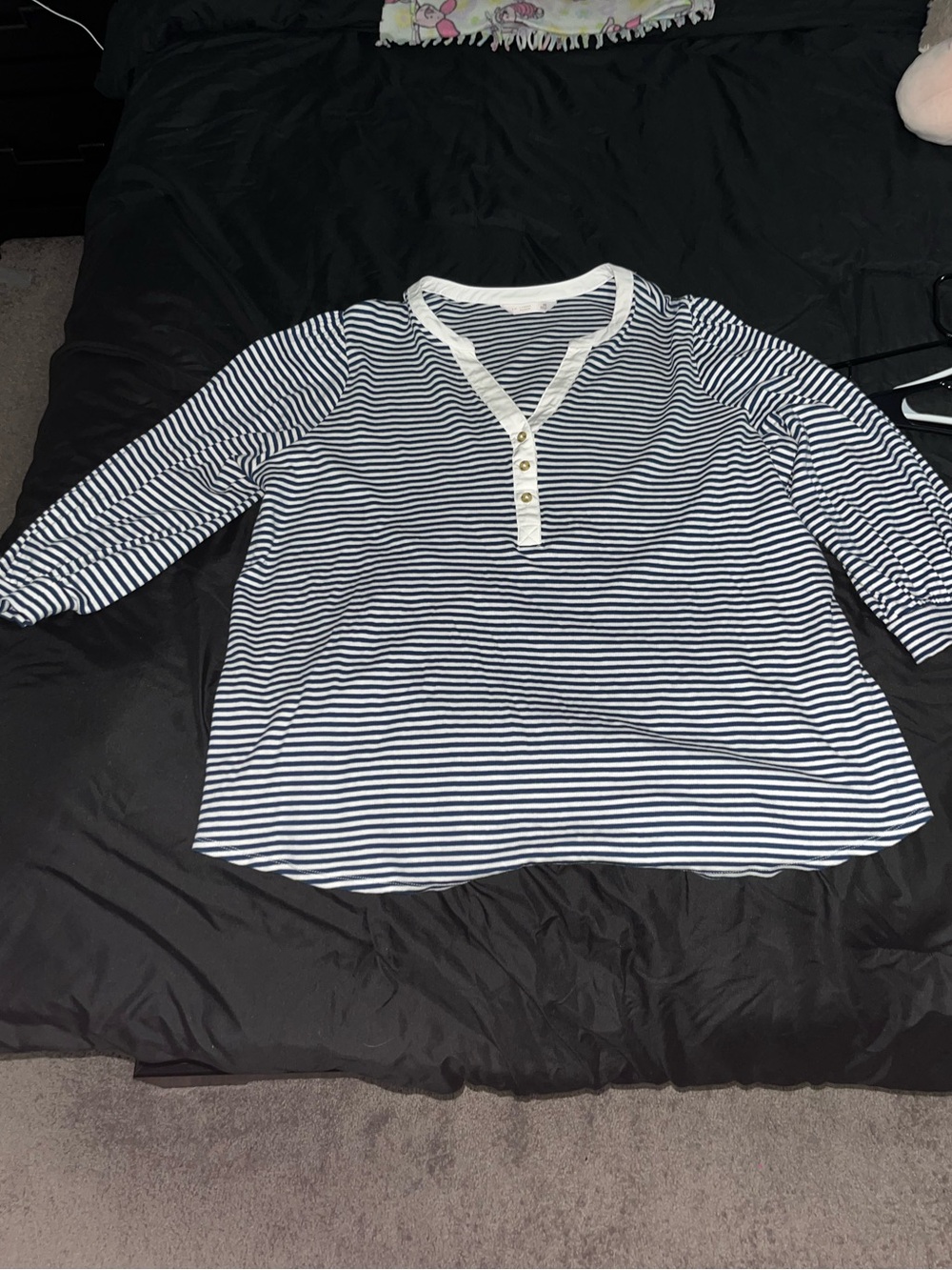 LC Lauren Conrad Navy and White Striped Quarter Sleeve Tee